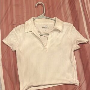 Hollister White Ribbed Polo Baby Tee